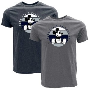 navy heather and heather gray short sleeve t-shirts with Penn State University and Mickey Mouse